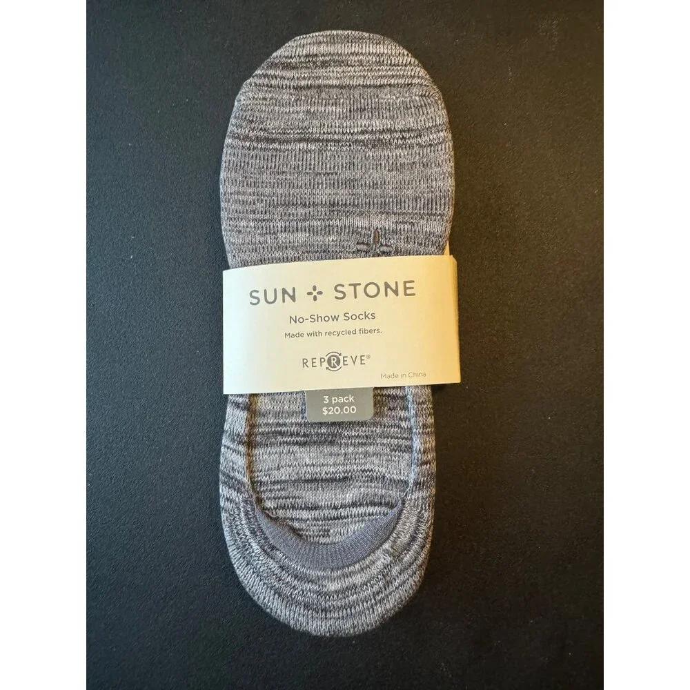 Sun + Stone Mens 3 Pack Knit No‎ Show Socks, Shoe Size 7-12, Charcoal, NWT